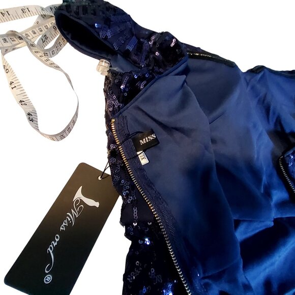 Miss Ord Navy Blue Sequin Evening Gown With Shoulder Straps  Size XL Fully lined - Picture 10 of 13